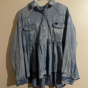 Free People Denim Baby Doll Top